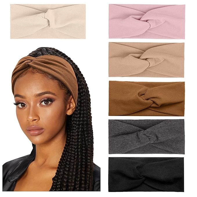 Huachi Turban Headbands for Women Wide Head Wraps Knotted Elastic Teen Girls Yoga Workout Solid C... | Amazon (US)