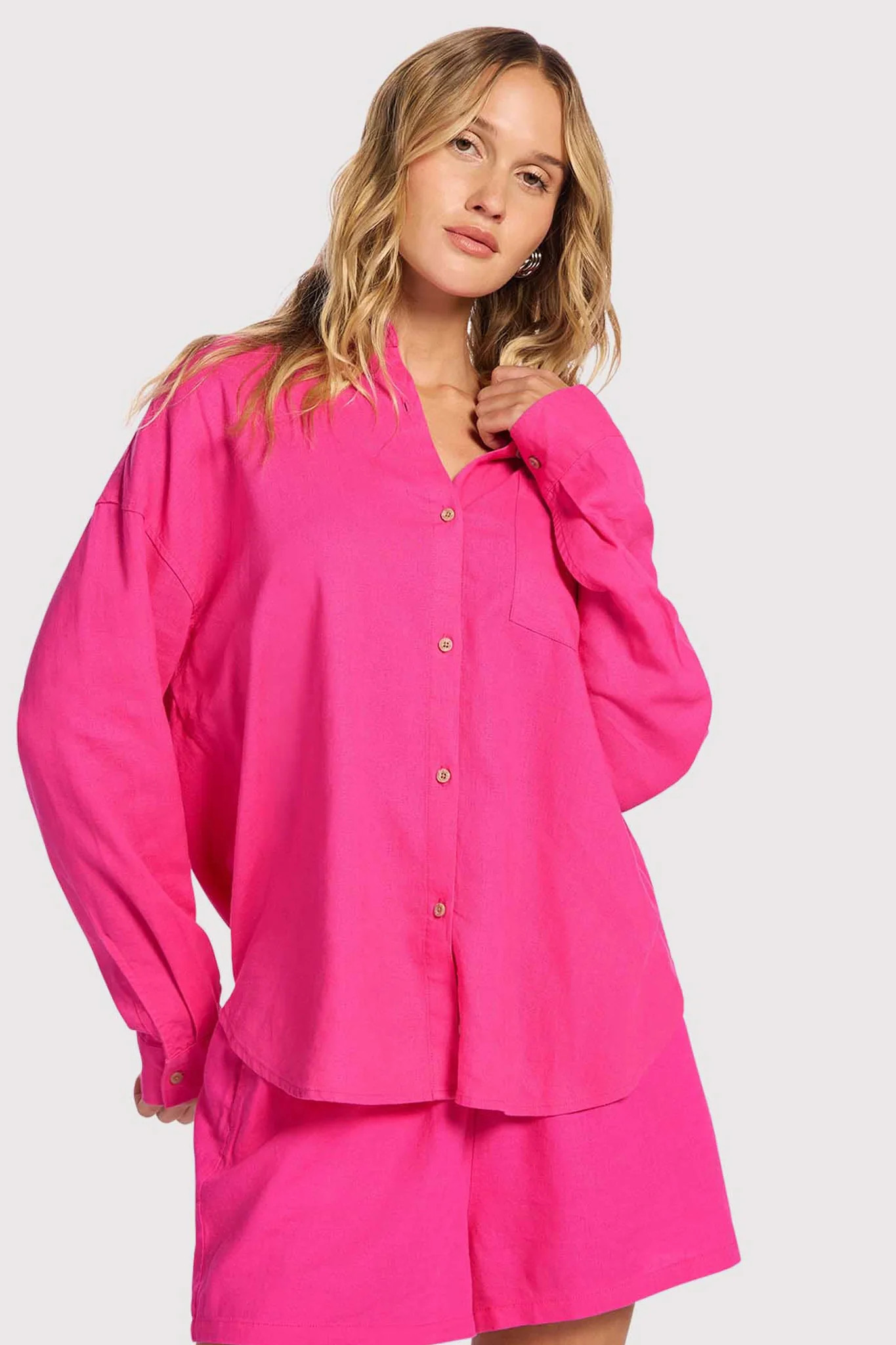 Linen Boyfriend Shirt | Fuchsia | nuuds