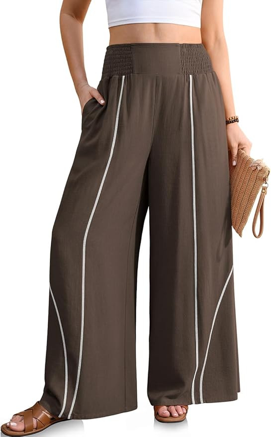 TARSE Womens Wide Leg Linen Pants Summer Casual High Waisted Lightweight Flowy Palazzo Pants with... | Amazon (US)