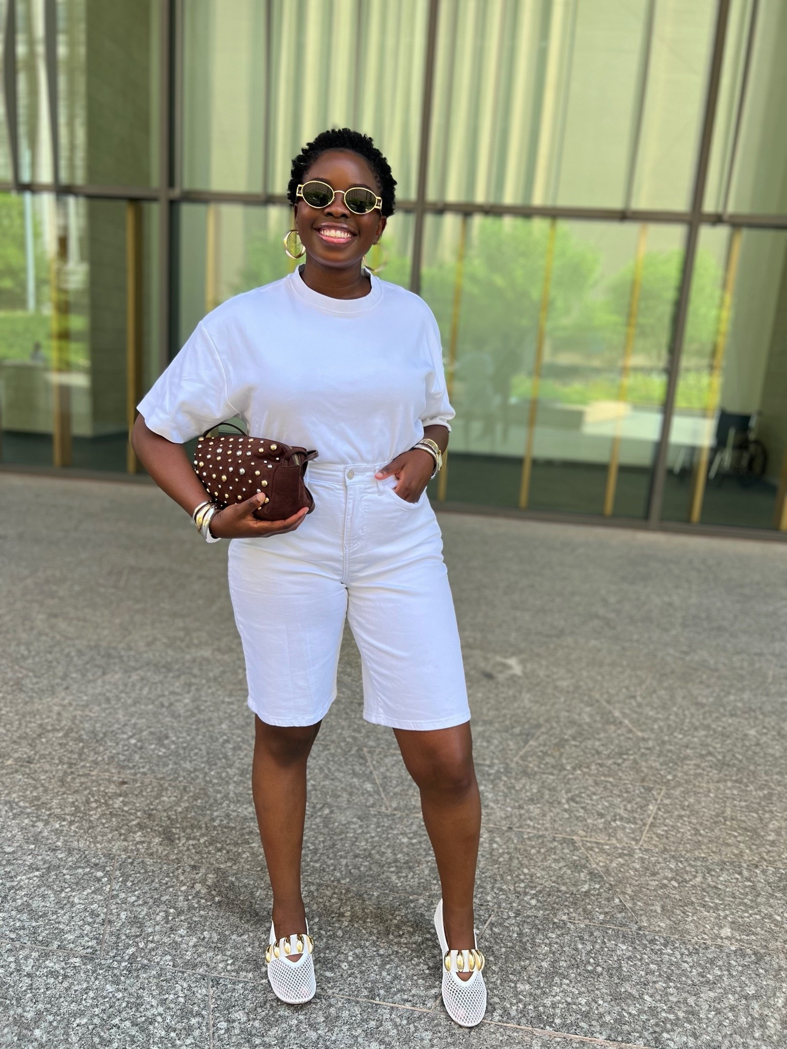 All white look.