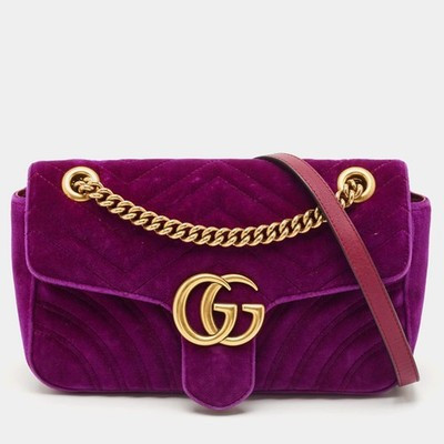 Gucci Purple Matelasse Velvet Small GG Marmont Shoulder Bag | eBay US