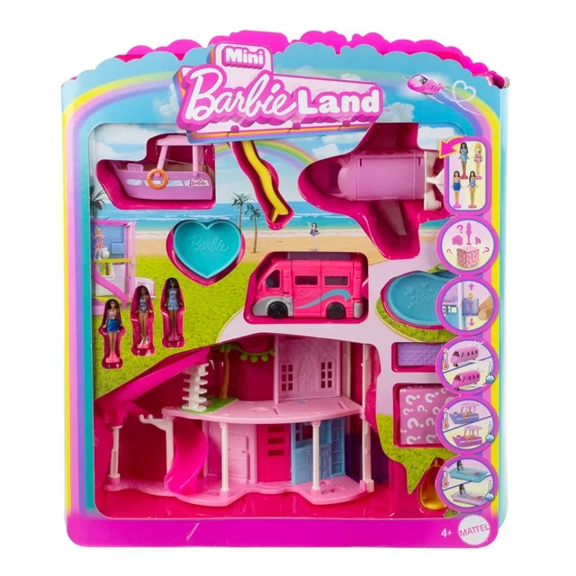 Barbie Mini BarbieLand DreamHouse & 3-Vehicle Playset with 4 1.5-inch Dolls, Furniture & Accessor... | Walmart (US)