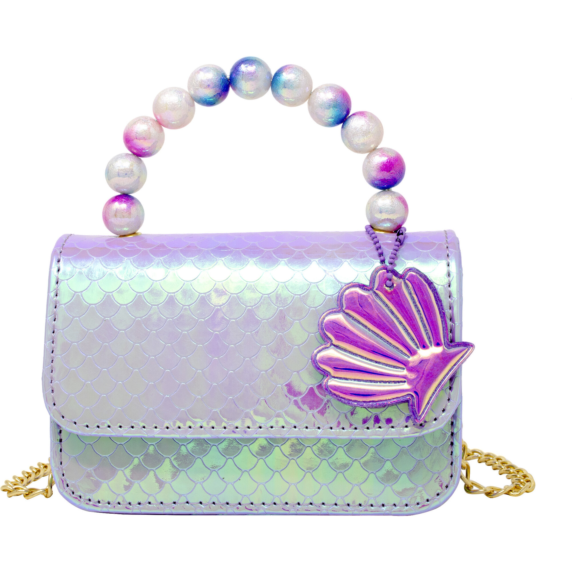 Mermaid Pearl Handle Seashell Handbag, Purple | Maisonette