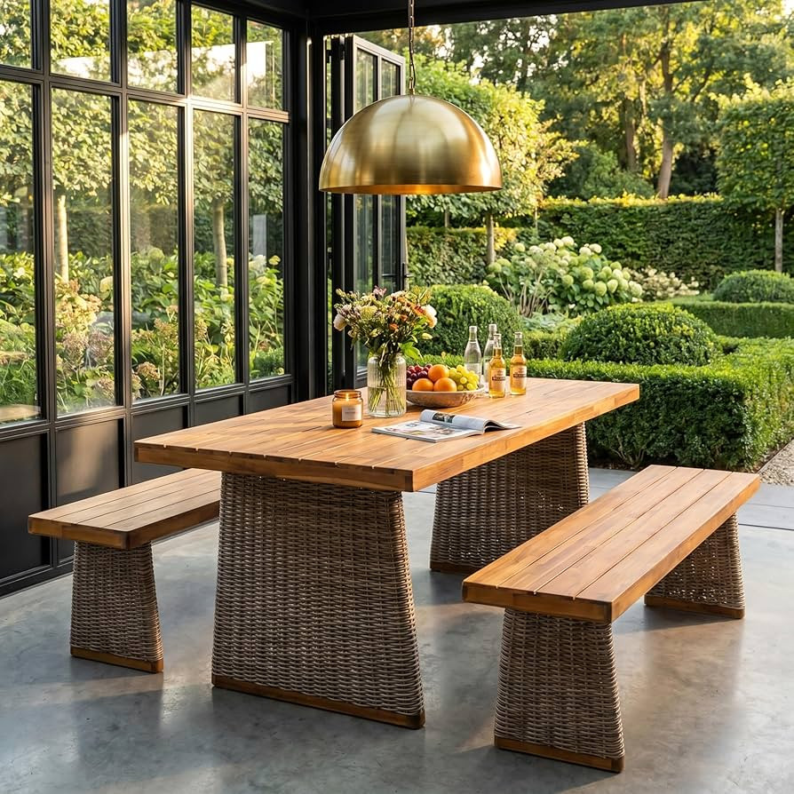 Amazon.com: Christopher Knight Home Xavi Patio Acacia Wood Dining Set, Outdoor Side Table and Cha... | Amazon (US)