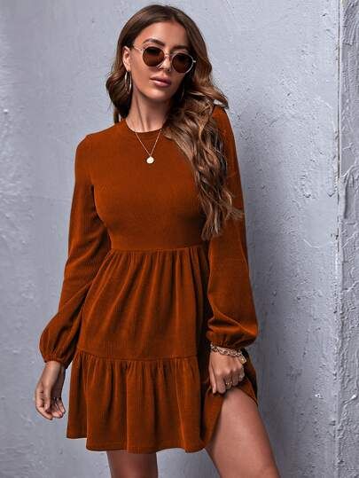 Ruffle Hem Rib-knit Dress | SHEIN