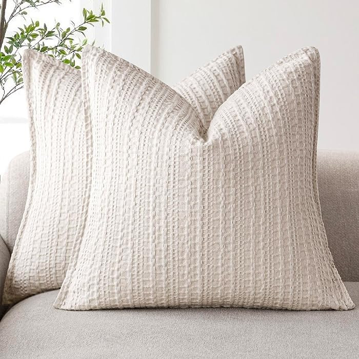 Foindtower Set of 2 Decorative Cotton Waffle Weave Throw Pillow Covers Euro Shams Cushion Covers ... | Amazon (US)