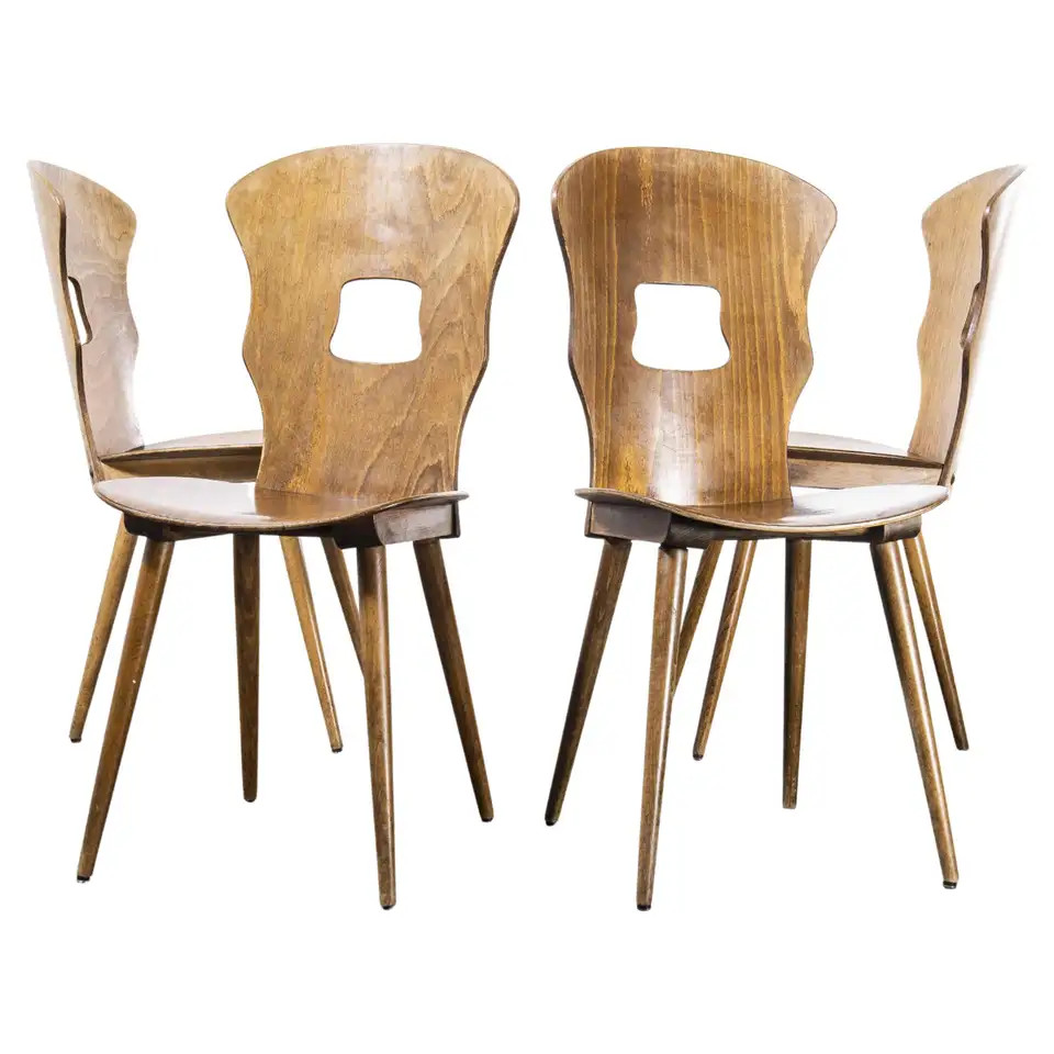 1950's French Baumann Light Oak Gentiane  Dining Chair - Set Of Four | 1stDibs