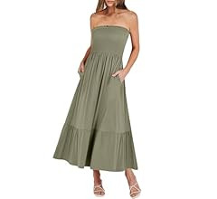 ANRABESS Women's Summer Strapless Smocked A-Line Fit Flare 2024 Fashion Boho Beach Party Long Max... | Amazon (US)