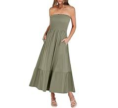 ANRABESS Women's Summer Strapless Smocked A-Line Fit Flare 2024 Fashion Boho Beach Party Long Max... | Amazon (US)