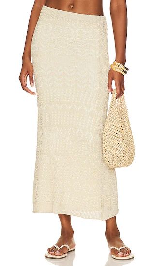 x REVOLVE Crochet Maxi Skirt in Beige Shimmer | Revolve Clothing (Global)