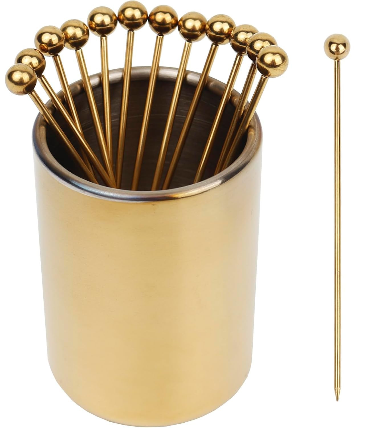 Lexenic 4.3" Gold Metal Cocktail Picks 12Pack+Holder Kit,Premium 304 Stainless Steel Reusable App... | Amazon (US)