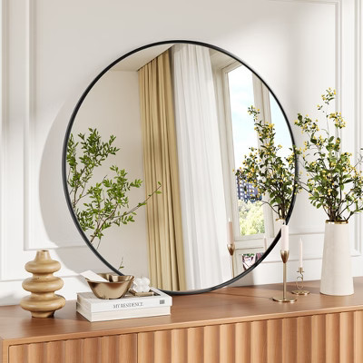 Round Mirror, 18 inch Circle Mirror, Black Metal Frame Round Mirror for Wall, Round Bathroom Mirror for Entryway, Bedroom, Vanity | Target