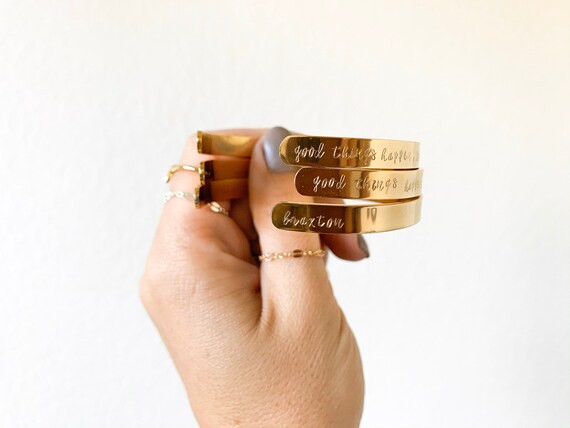 Personalized custom cuff bracelet | personalize hand stamped cuff | name cuff bracelet | gold cuf... | Etsy (US)