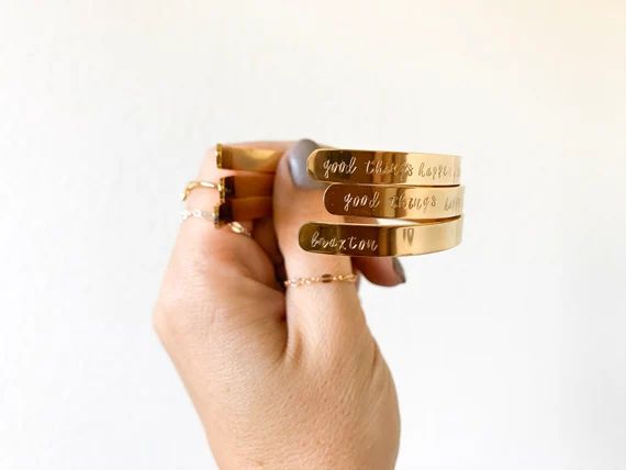 Personalized custom cuff bracelet | personalize hand stamped cuff | name cuff bracelet | gold cuf... | Etsy (US)