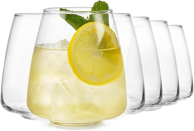 Libbey Stackable Stemless Wine Glasses Set of 6, Tapered Bulb Shaped All Purpose Wine Glass Set, ... | Amazon (US)