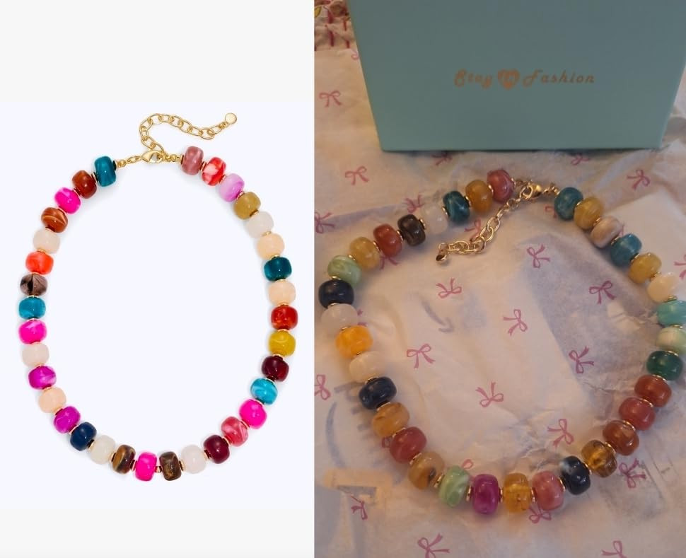 LILIE&WHITE Resin Chunky Beaded Necklace for Women Minimalistic Modern Statement Necklace Jewelry... | Amazon (US)