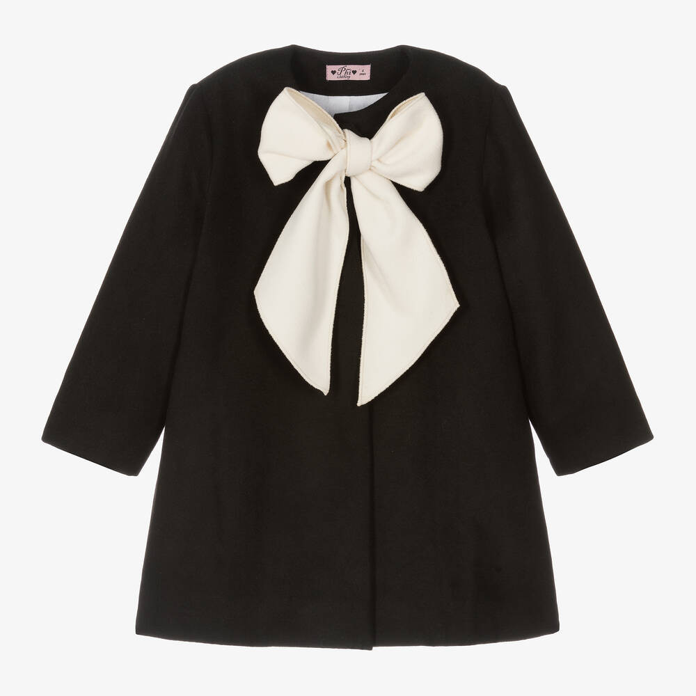 Girls Black Bow Coat | Childrensalon