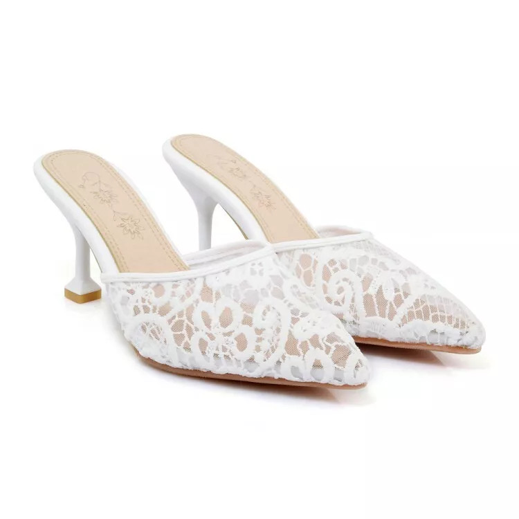 Womens Mules High Heel Hollow Pointed Shoes Fashion Pumps Kitten Sandals Slip On  | eBay | eBay US