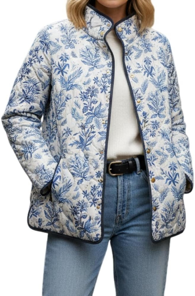 Akivide Women's Vintage Floral Pattern Quilted Jacket Casual Fall Winter Snap Button Open Lightwe... | Amazon (US)