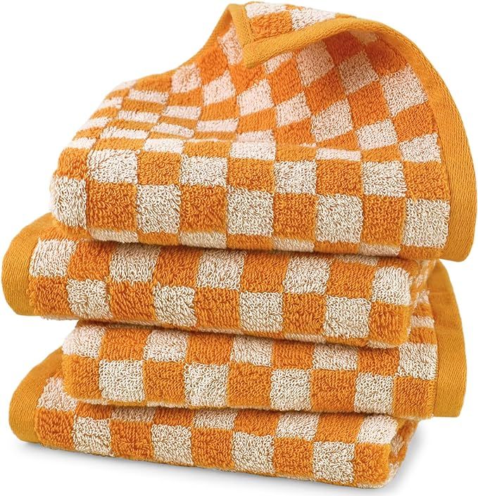 Jacquotha Checkered Hand Towels 4 Pack - Cotton Hand Towels for Kitchen Bathroom 29” x 13”, O... | Amazon (US)
