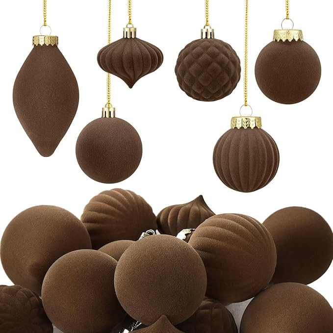 Syhood 18 Pcs Brown Velvet Christmas Ball Ornaments Bulk 2.36 Inch Shatterproof Flocked Hanging O... | Amazon (US)