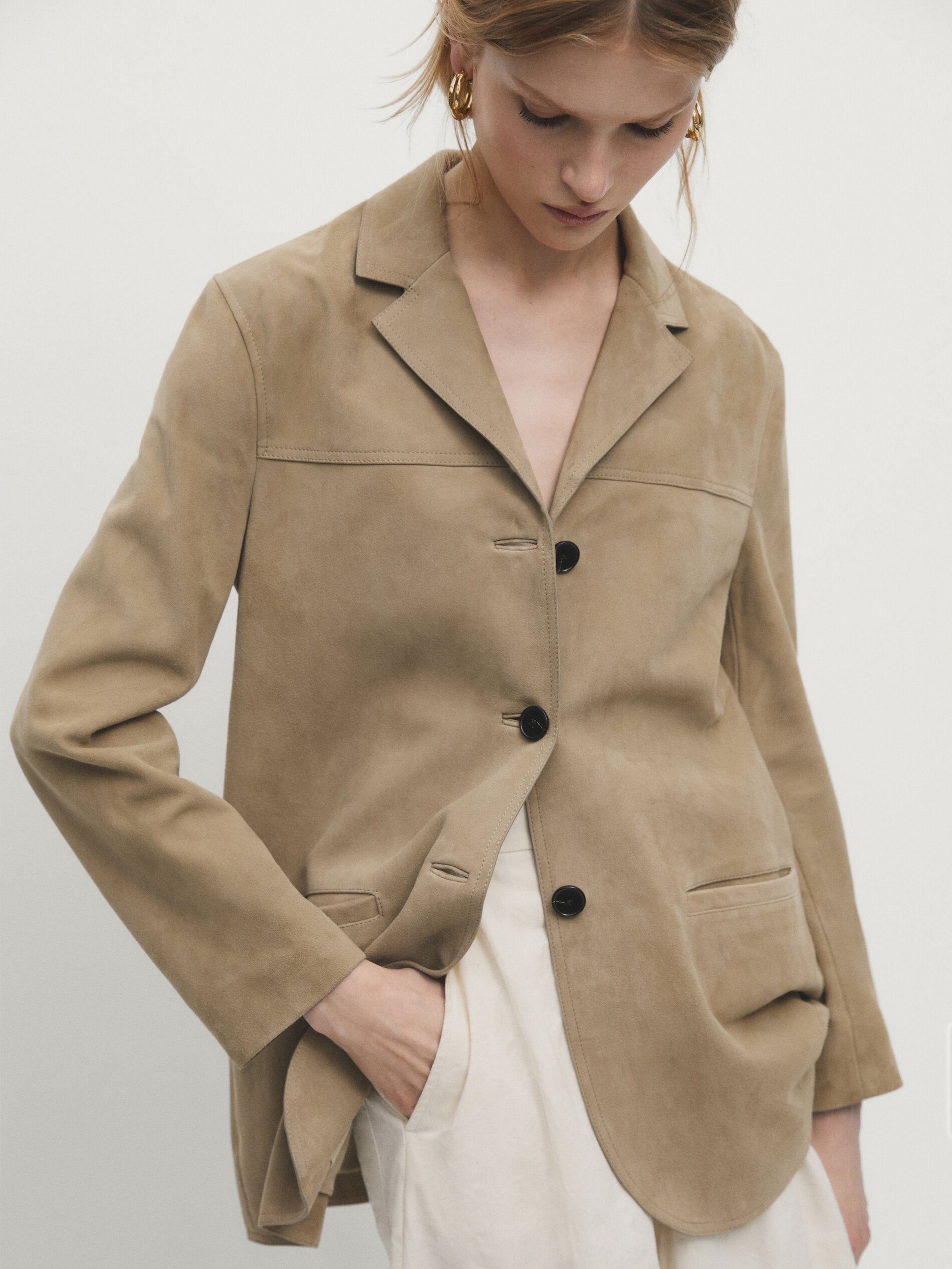 Suede leather blazer | Massimo Dutti UK