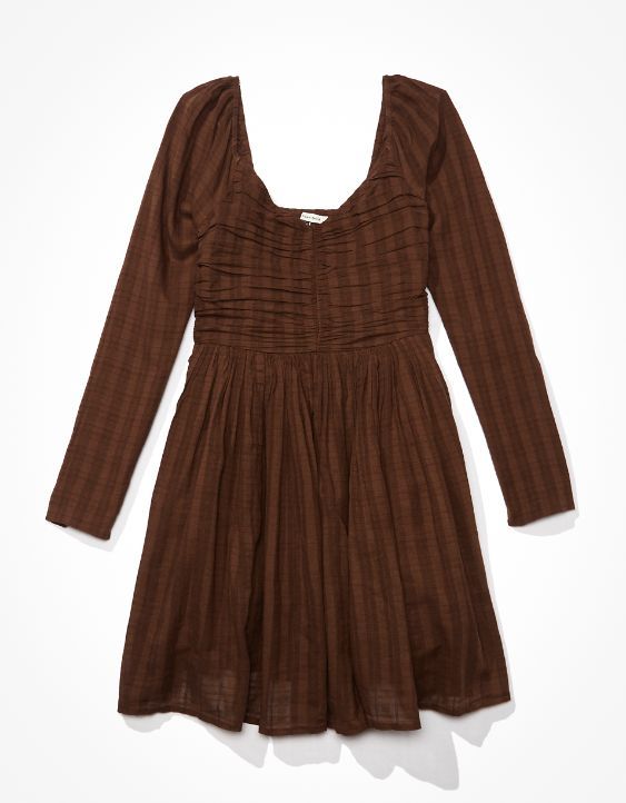AE Ruched Long-Sleeve Mini Dress | American Eagle Outfitters (US & CA)