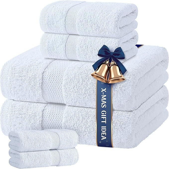 White Bath Towel Set of 6 - 100% Cotton Highly Absorbent Towels for Bathroom, 2 Luxury Bath Towel... | Amazon (US)