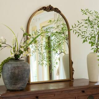 20 in. W x 26 in. H Gold Metal Arch Classic Frame Decorative Wall Mirror | The Home Depot
