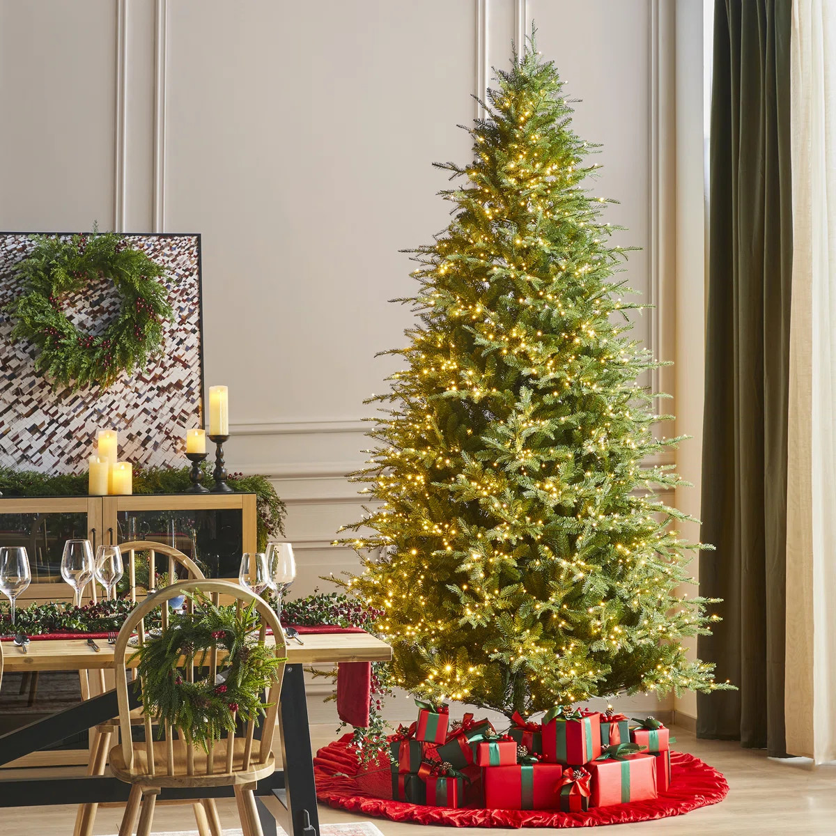 Leilonie Pre-Lit Green Full Fir Artificial Christmas Tree with Lights | Wayfair North America