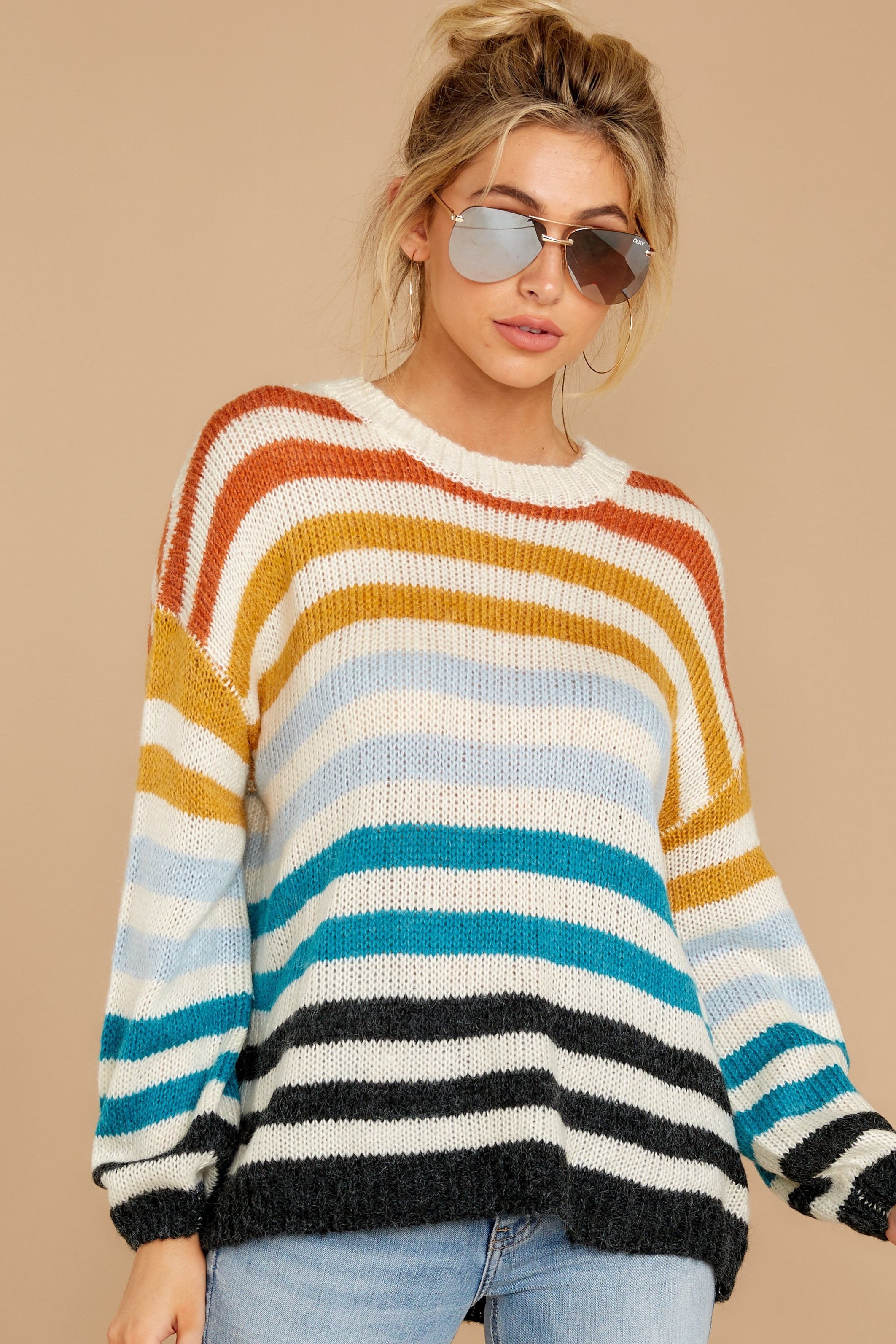 Regarding Rainbows Blue Multi Stripe Sweater | Red Dress 