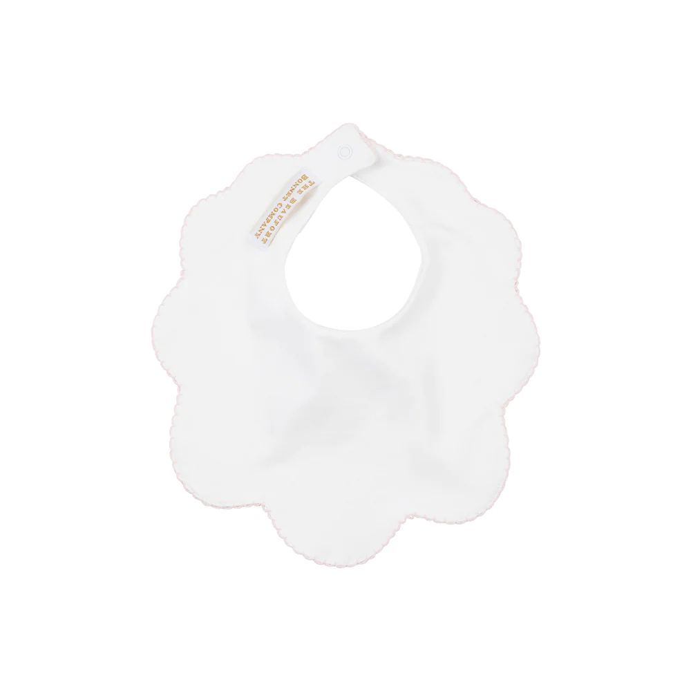 Bellyful Bib - Worth Avenue White with Palm Beach Pink Picot Trim | The Beaufort Bonnet Company