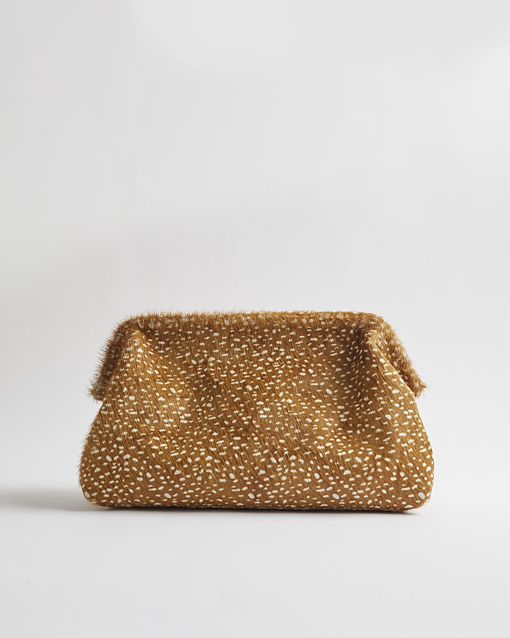 Brown Animal Print Hair on Leather Clutch Bag | River Island UK & IE