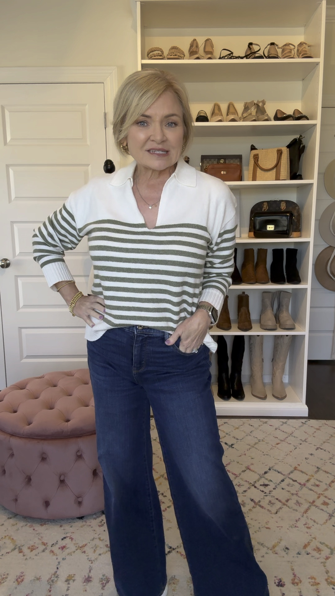 Happy Good Friday! Here is my #ootd! Super soft sweater from Loft,  wide leg jeans from @whbm and some sneakers. Wearing the sweater in Small Petite and jeans in 4 Petite. 

#jeans
#springoutfit
#ootd
#casualstyle
#stripes
#fashionover50
#petitefashion
#midlifefashion

#LTKVideo #LTKstyletip #LTKover40