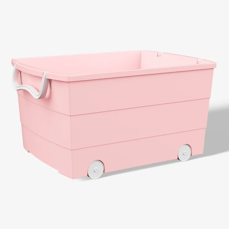 Mainstays Kids Large Pink Plastic Stackable Rolling Toy Storage Basket with Handles | Walmart (US)