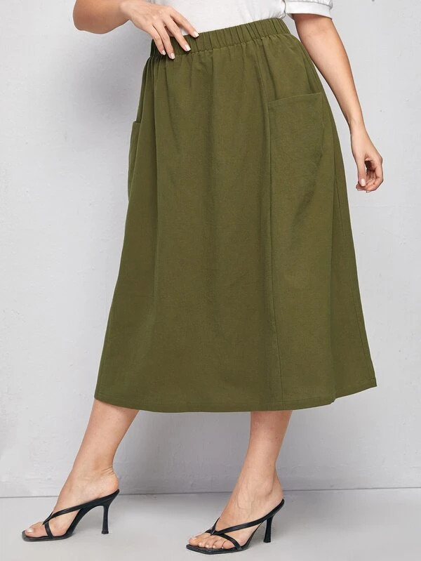 SHEIN Plus Patch Pocket Solid Skirt | SHEIN
