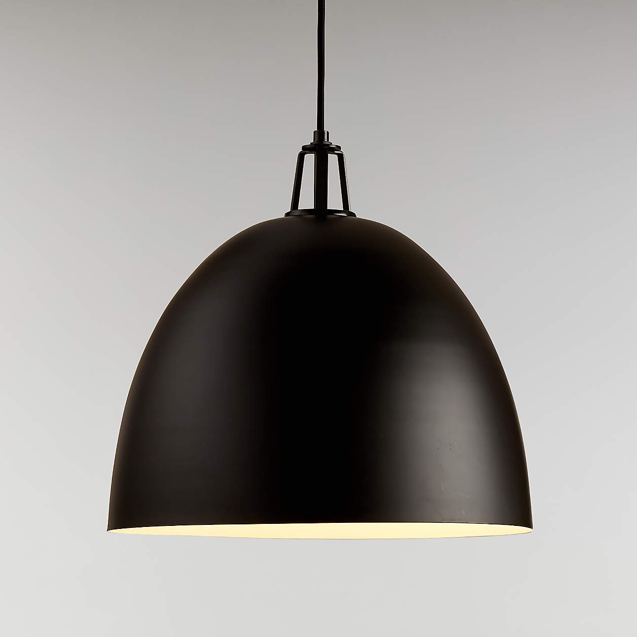 Maddox Black Dome Large Pendant Light with Black Socket + Reviews | Crate & Barrel | Crate & Barrel
