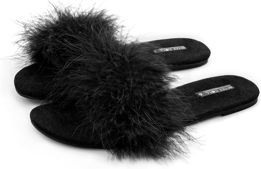 BCTEX COLL Women's Fluffy Pom Pom Feather Slipper Memory Foam Cozy Slippers House Bedroom Fuzzy S... | Amazon (US)