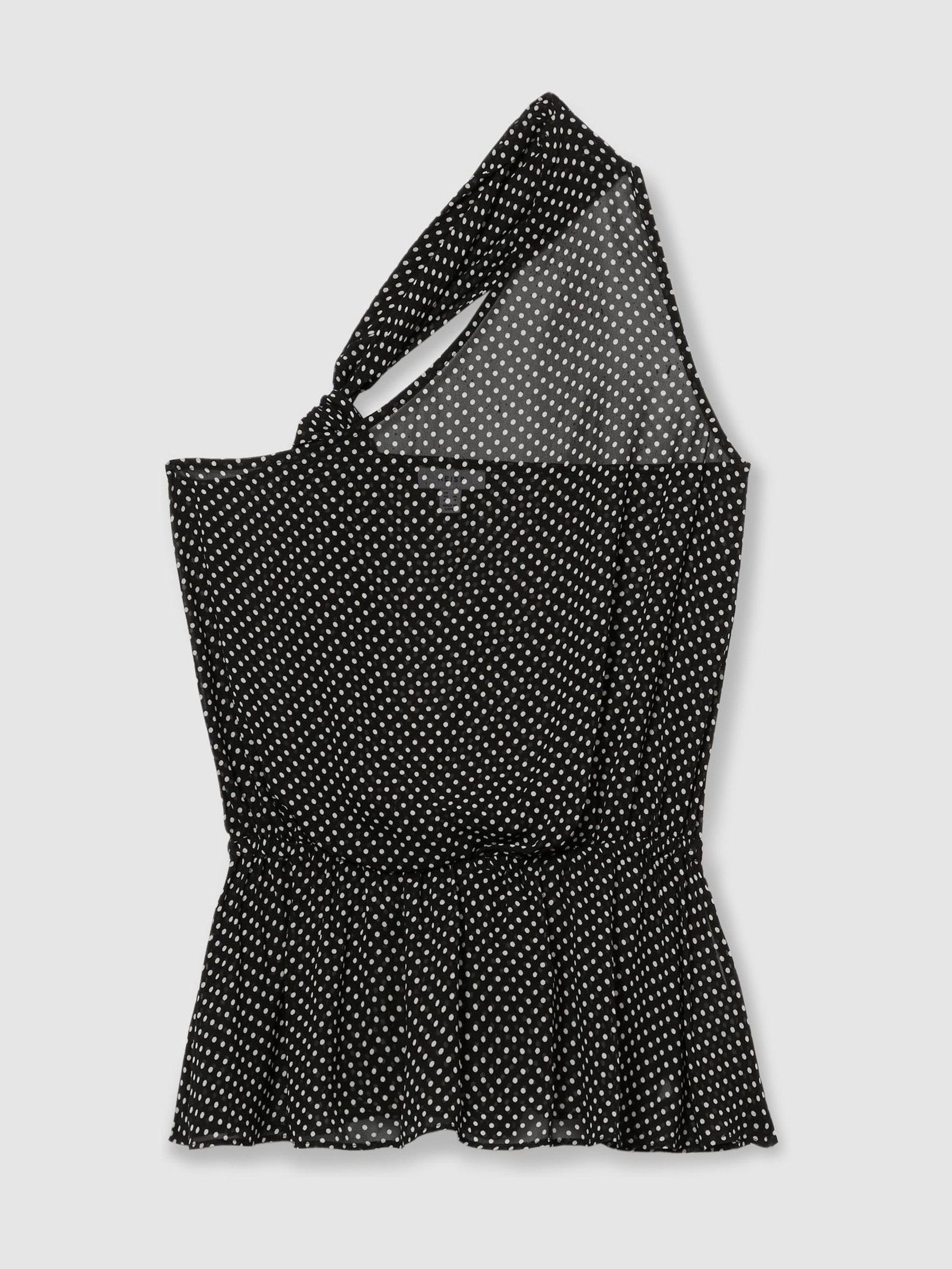 Reiss One-Shoulder Polka-Dot Georgette Top in Black - REISS | Reiss UK