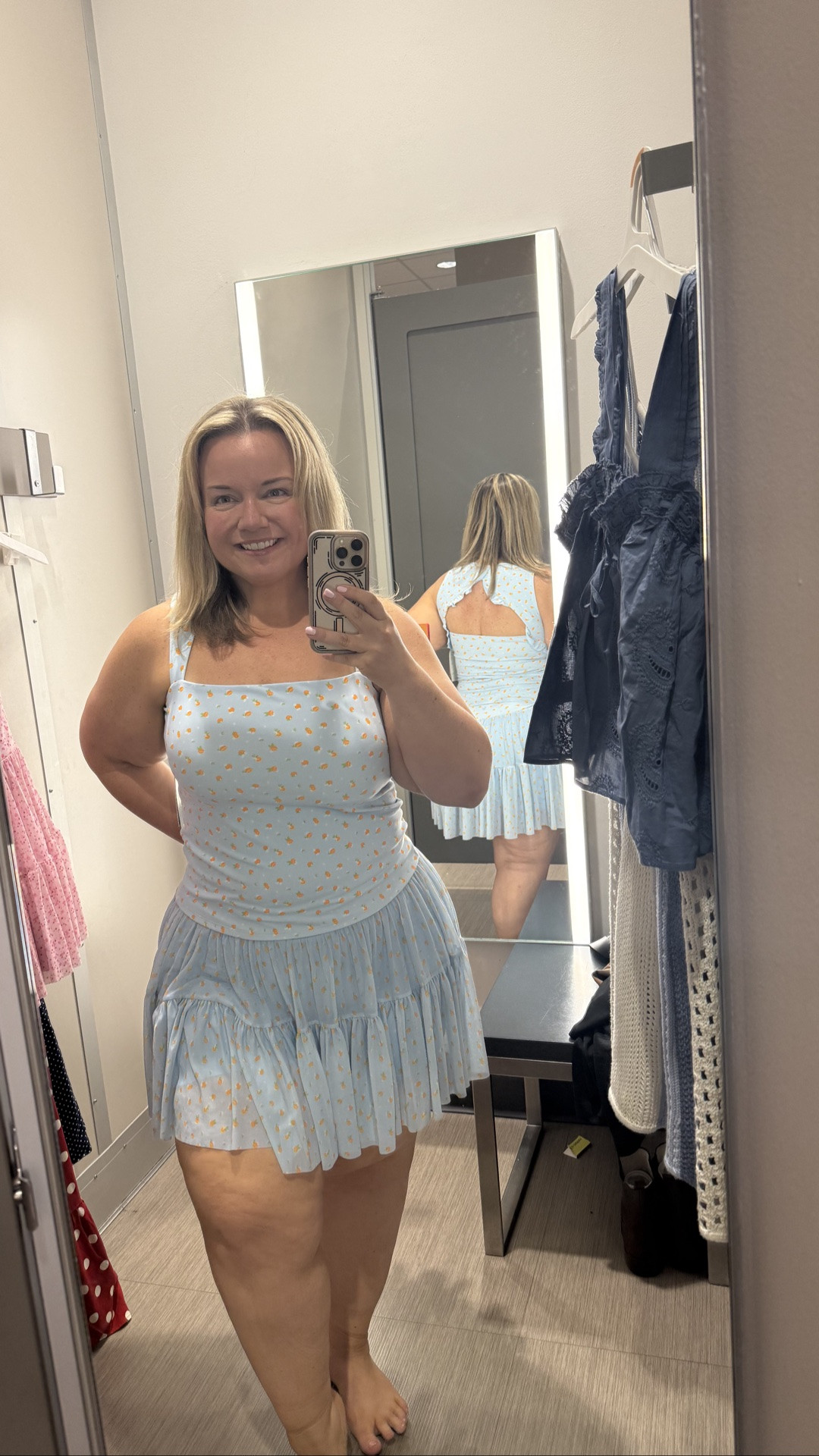 This one immediately caught my eye because it feels so soft and feminine without being over the top. The pale blue with the tiny yellow floral detail is giving expensive boutique vibes, and the fit is SO good for curves.

I love that it’s a two piece set with a fitted top and a flowy skirt because it creates shape while still being comfortable enough to actually wear all day. Also… the back detail is adorable.

This would be perfect for mommy and me photos, beach vacations, brunch, Disney trips, or summer date nights.

For reference, I’m 5’3  wearing a large top and an XL skort with a 36DDD bust, 32 inch waist, and 49 inch hips.

And the Blogilates mommy and me collection is currently 25% off through Sunday at Target.#Blogilates #TargetStyle #MommyAndMe #SummerDressStyle #CurvyFashion #MidsizeStyle #TargetFinds #FeminineStyle #WomenOver40Style #AffordableFashion #CurvyGirlStyle #VacationStyle #SummerOutfits #TargetFashion #PilatesPrincess #StyleOver40 #LTKCurves #ConfidenceInStyle #TargetDeals

#LTKSaleAlert #LTKMothersDay #LTKMidsize #LTKPlusSize