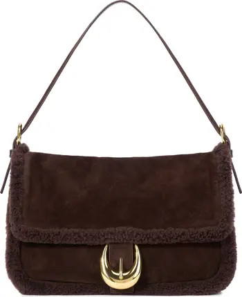 STAUD Medium Harlow Suede Shoulder Bag with Faux Shearling Trim | Nordstrom | Nordstrom