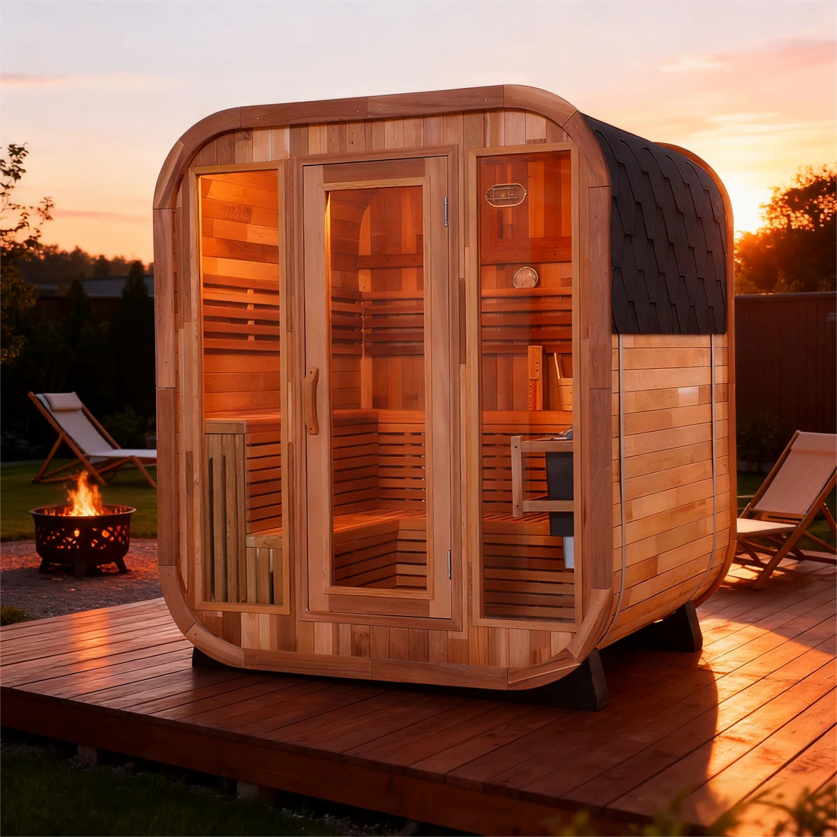 Outdoor Square Sauna Kit In Patchwork Red Cedar, Traditional Steam Sauna With Waterproof Tile & A... | Wayfair North America