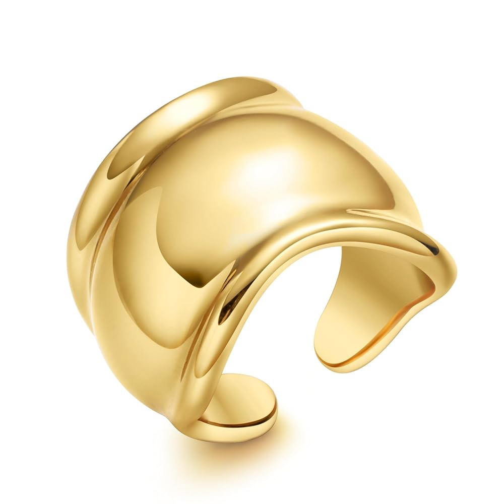 18K Gold Plated Sculptural Chunky Ring, Bold Statement Ring for women, Polished Finish, Open Desi... | Amazon (US)