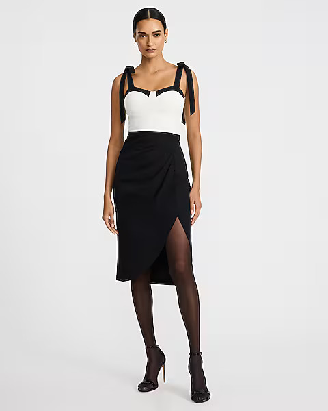 Color Block Tie Strap Sweetheart Draped Midi Sheath Dress | Express