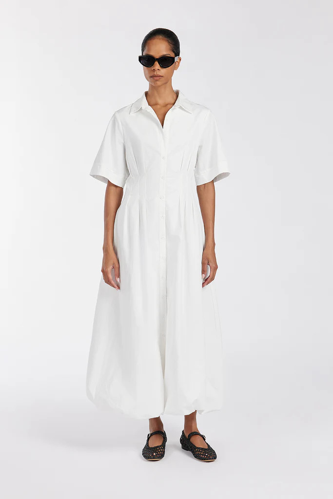 TALLULAH WHITE COTTON MIDI DRESS | DISSH