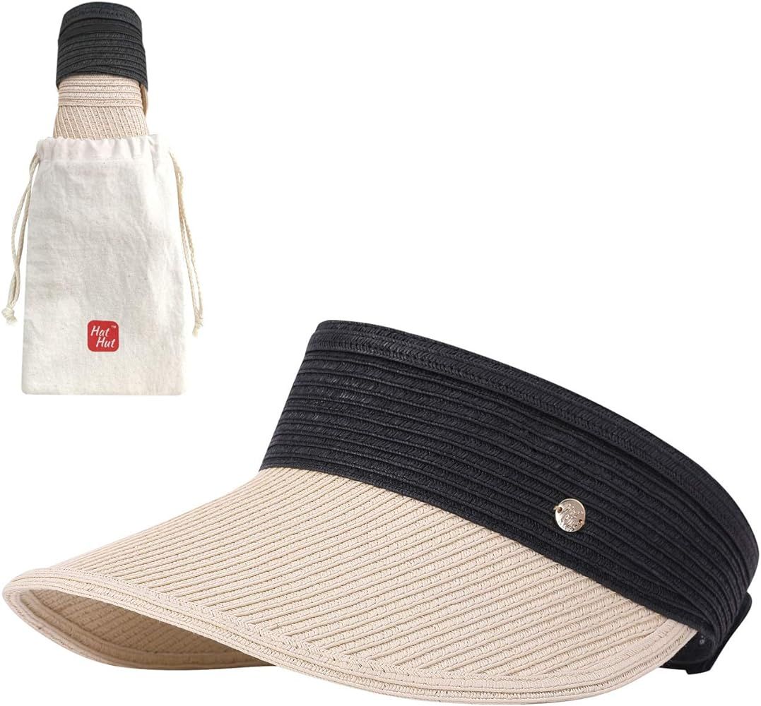 Womens Sun Hat Visor Wide Brim Packable Straw Beach Hat UV Protection UPF 50+ at Amazon Women’s... | Amazon (US)