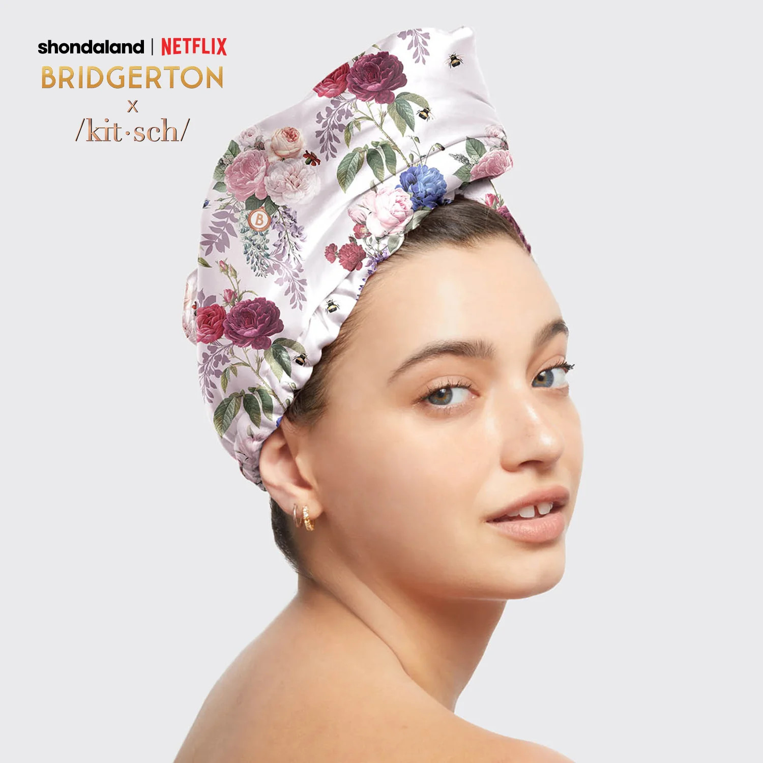 Bridgerton x Kitsch Satin-Wrapped Hair Towel - Floral | Kitsch