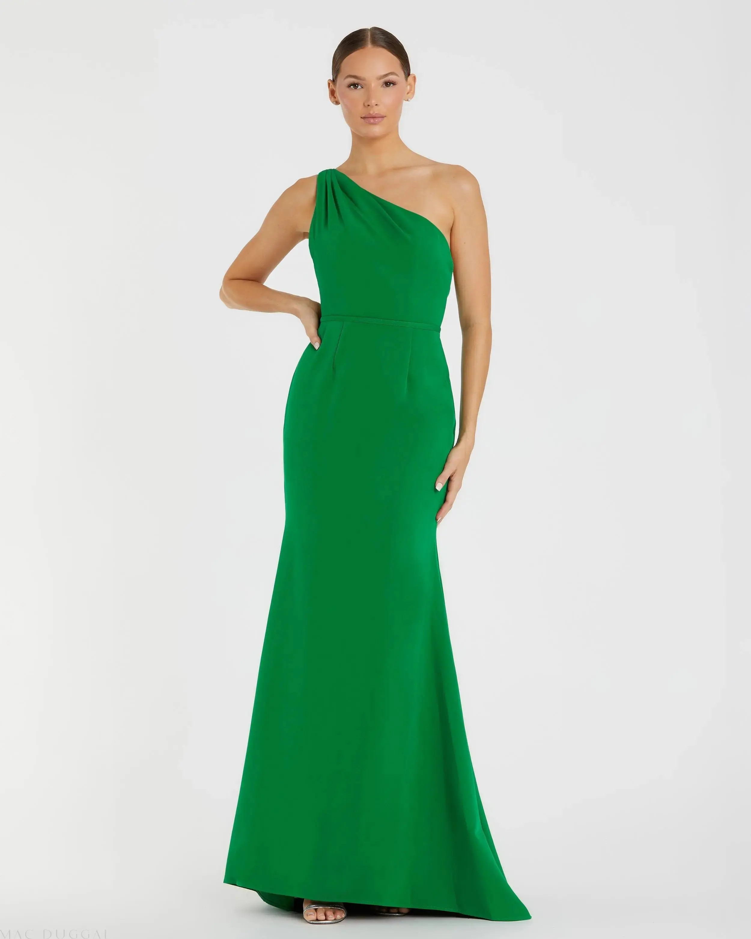 Green One Shoulder Crepe Mermaid Gown - Mac Duggal | Mac Duggal