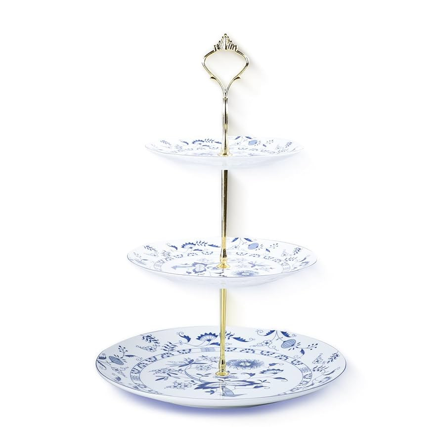 Porcelain Cupcake Stand, 3 Tier Serving Tray Ceramic Dessert Stand with Gold Rod Tea Party Servin... | Amazon (US)