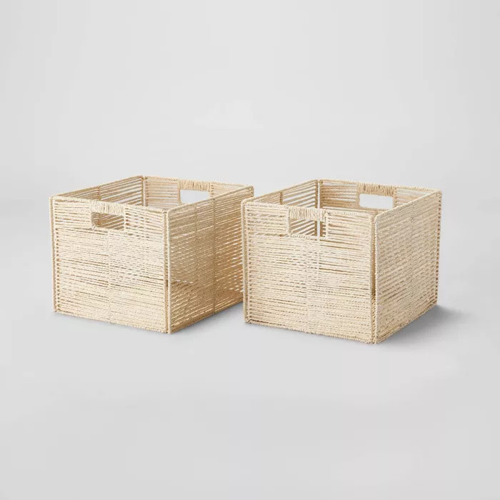 Set of 2 Large Woven Collapsible Twisted Paper Milk Crates Natural - Brightroom™ | Target
